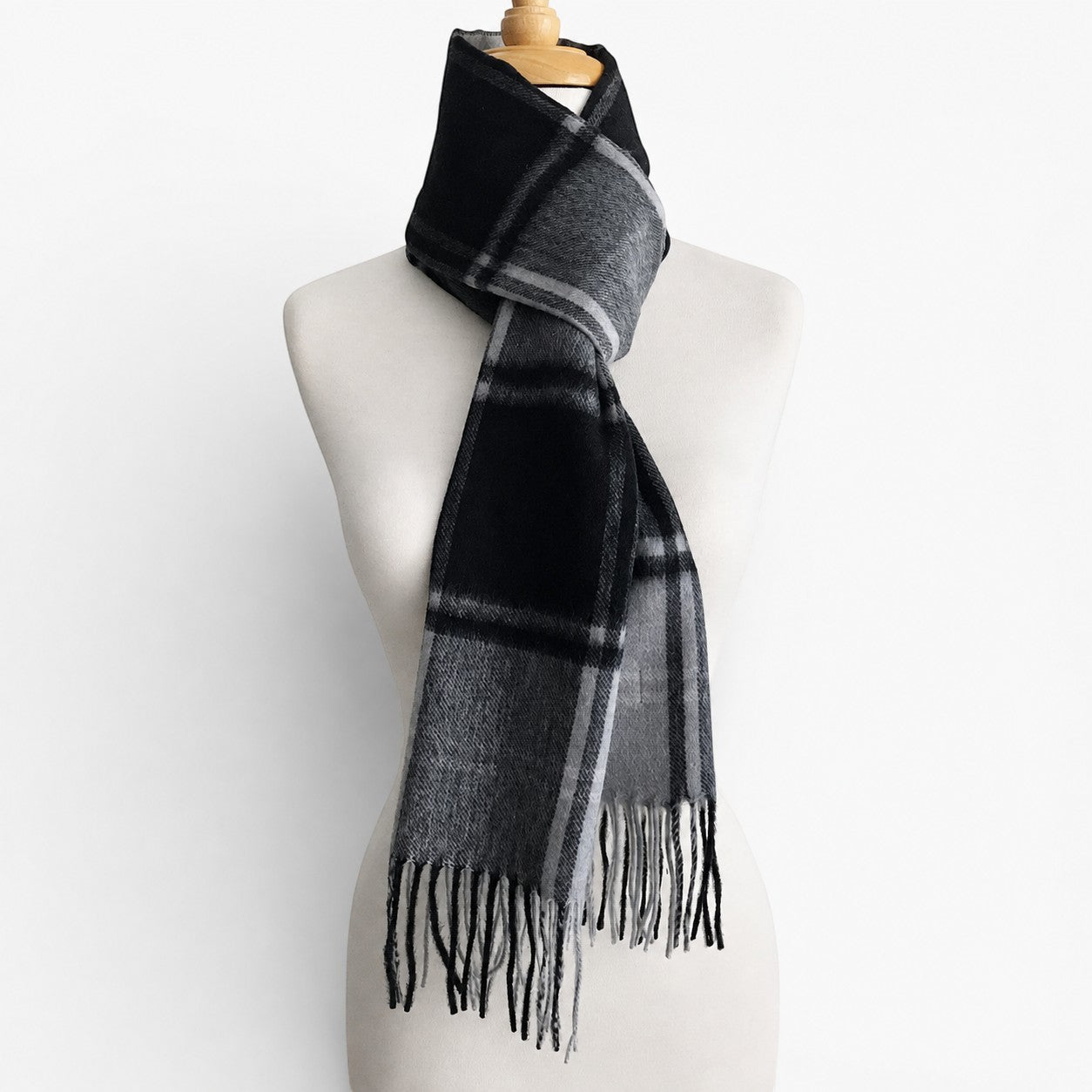 Natural alpaca scarf in black and Grey made in Australia