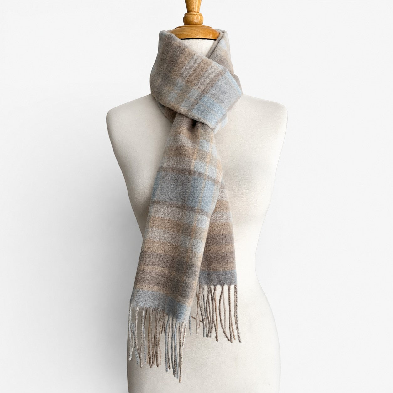 Pastel blue check Soft alpaca winter scarf from Australian Alpaca Barn
