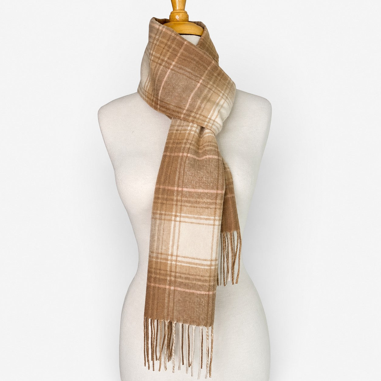 Warm alpaca scarf made in Australia in brown plaid