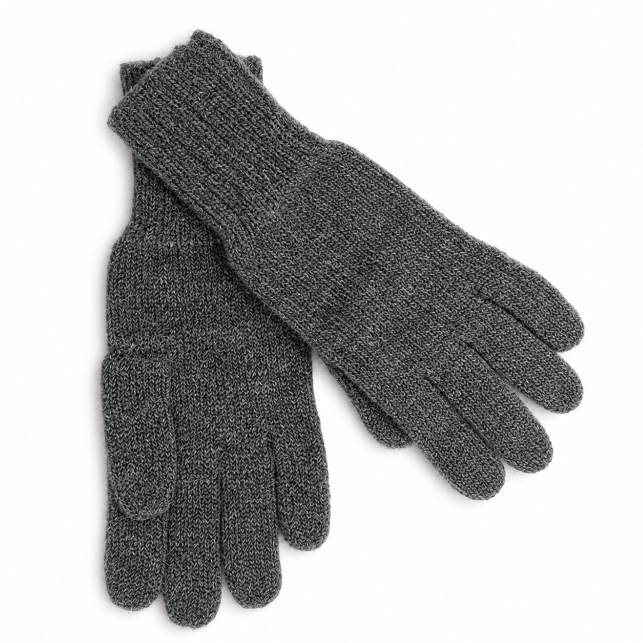 Pair of gray alpaca gloves on a white background