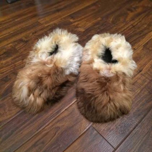 Reversible alpaca fur slippers with faux suede indoor soles