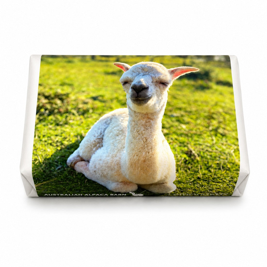 Australian-made triple-milled soap with lemongrass and lemon myrtle fragrance in an alpaca photo wrapper.