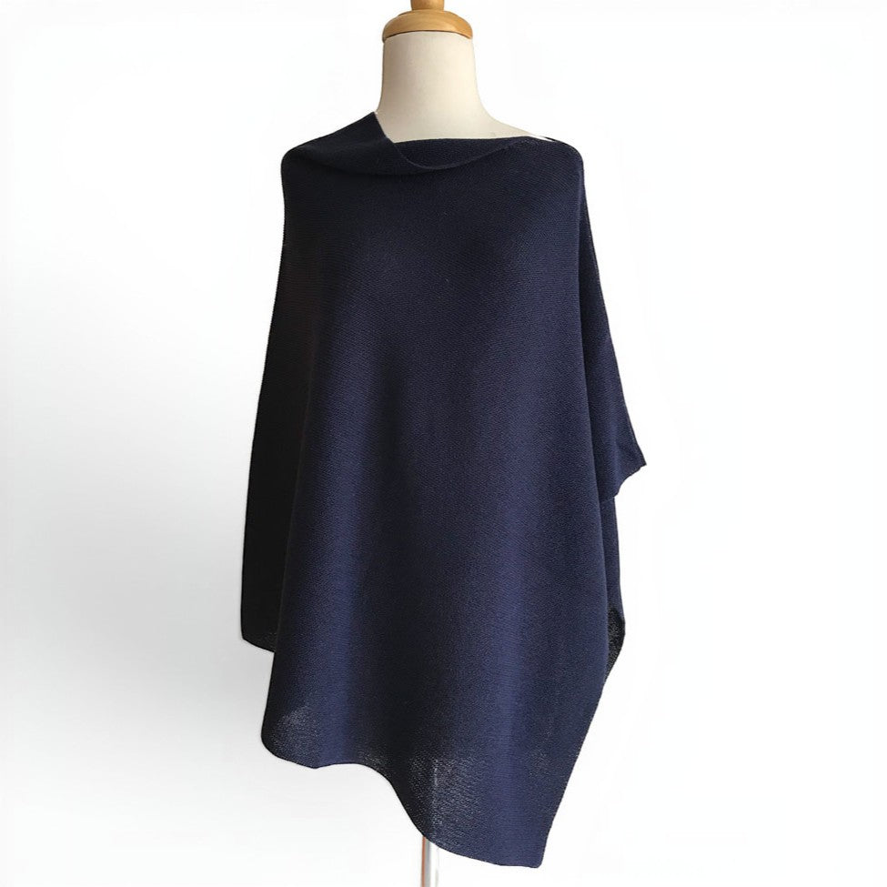 Women’s navy Sorpresa alpaca poncho with a soft drape and asymmetric hem