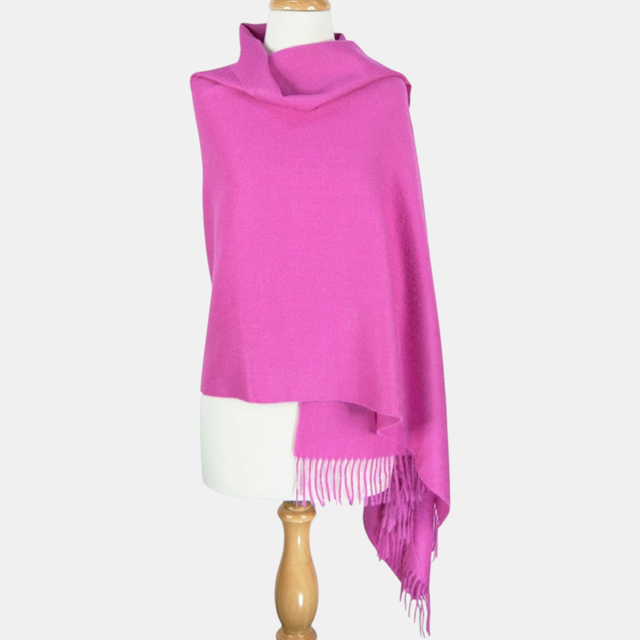 Elegant Suri alpaca shawl  in hot pink, warm lightweight gift for cool evenings.