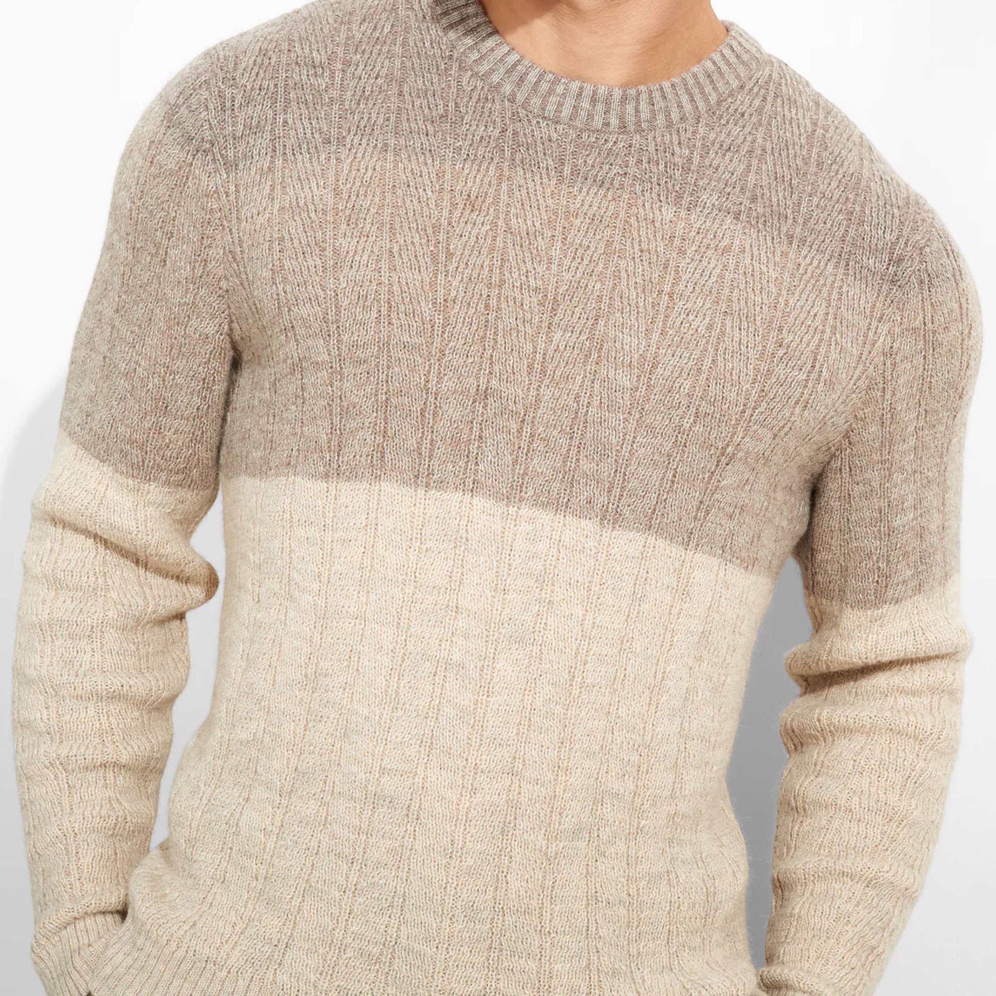 Men’s alpaca sweater styled on male model