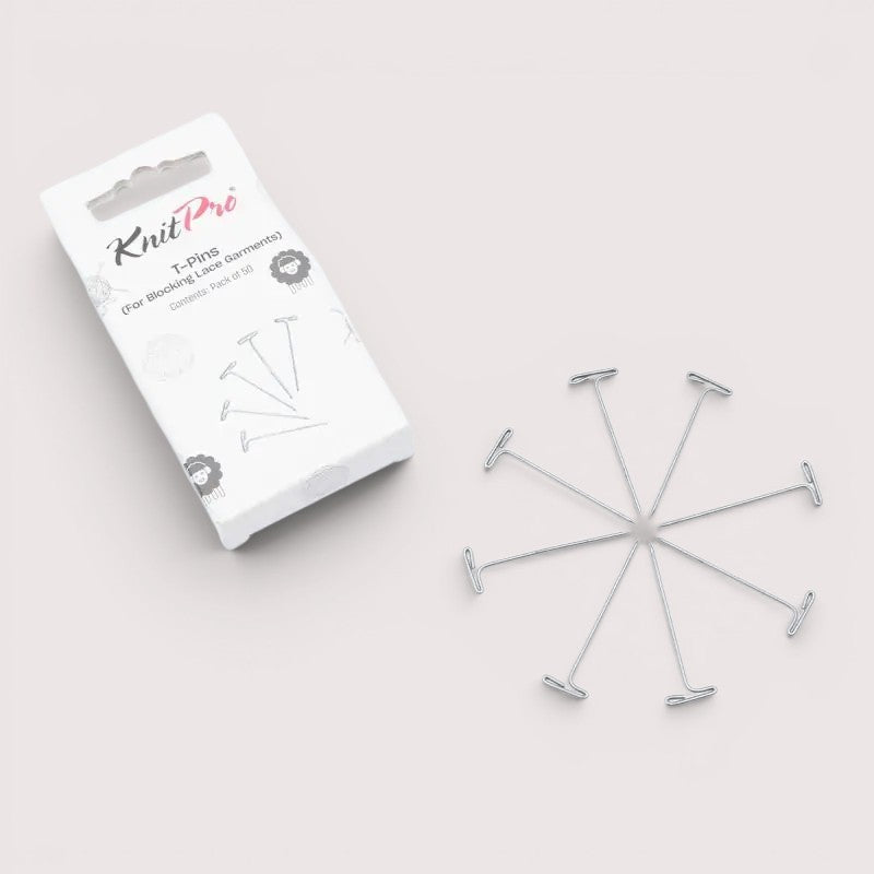 KnitPro blocking T-pins, useful tool for shaping handmade yarn projects.