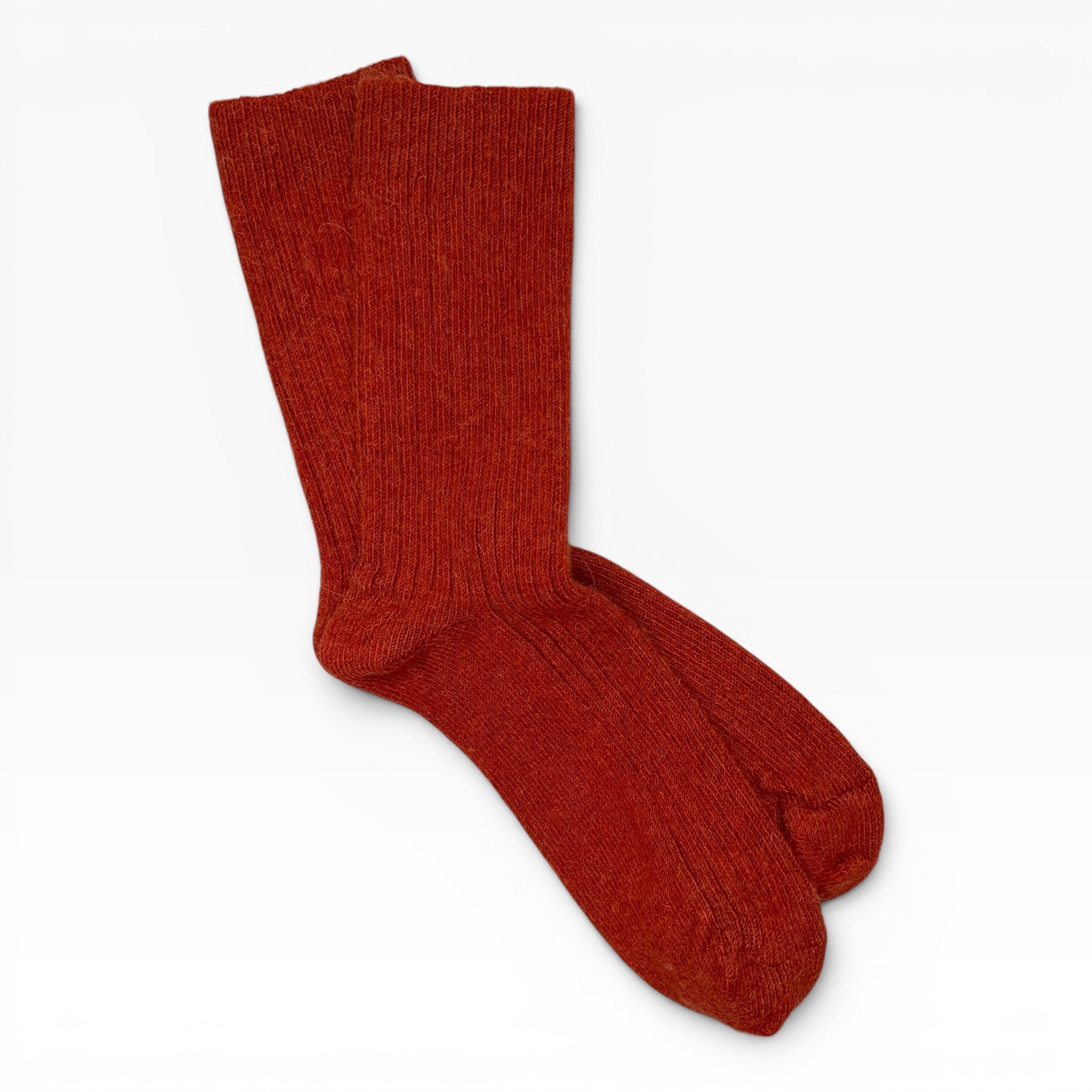 Thick alpaca blend socks by Humphrey Law, cosy winter socks for boots, in terracotta. Aussie Made.