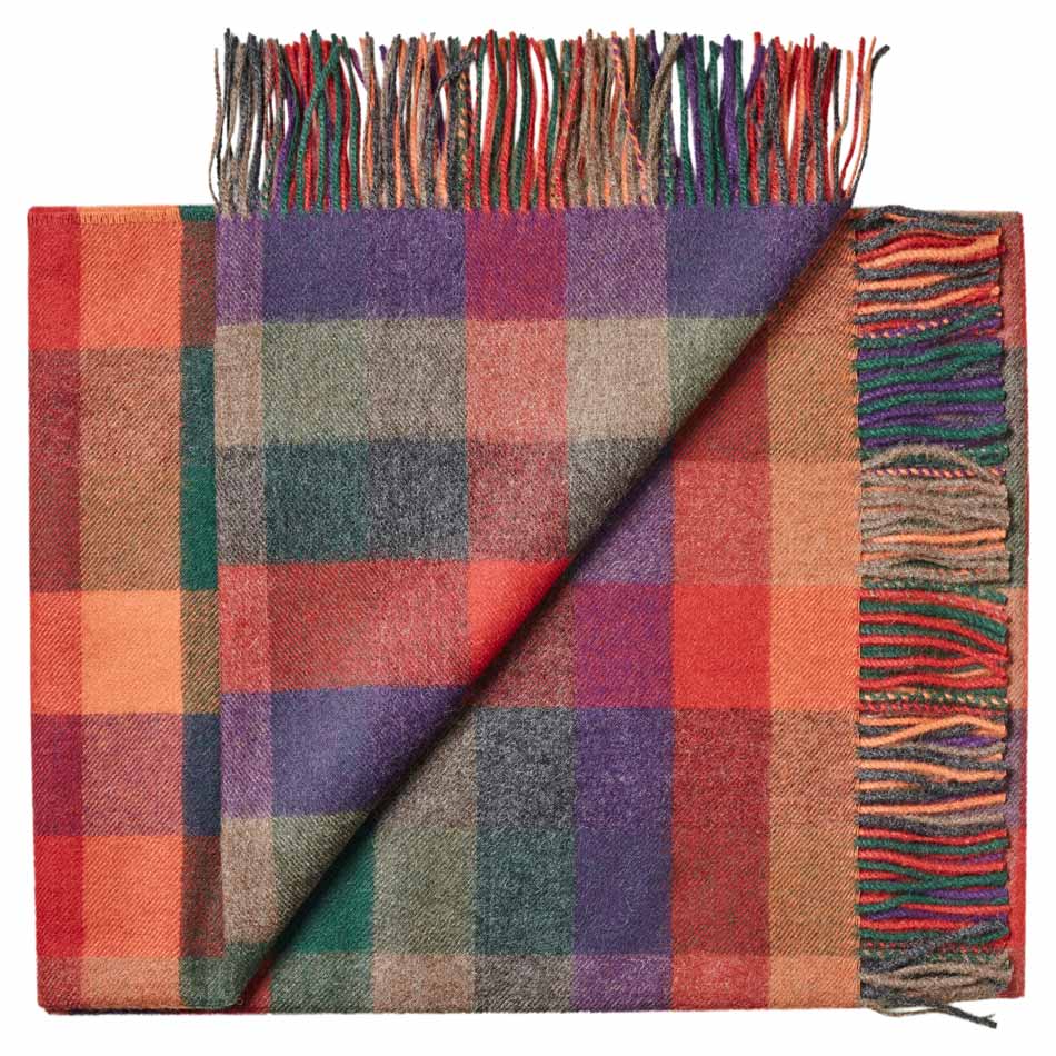 colourful Plaid alpaca blanket with colourful fringes for bedroom or lounge