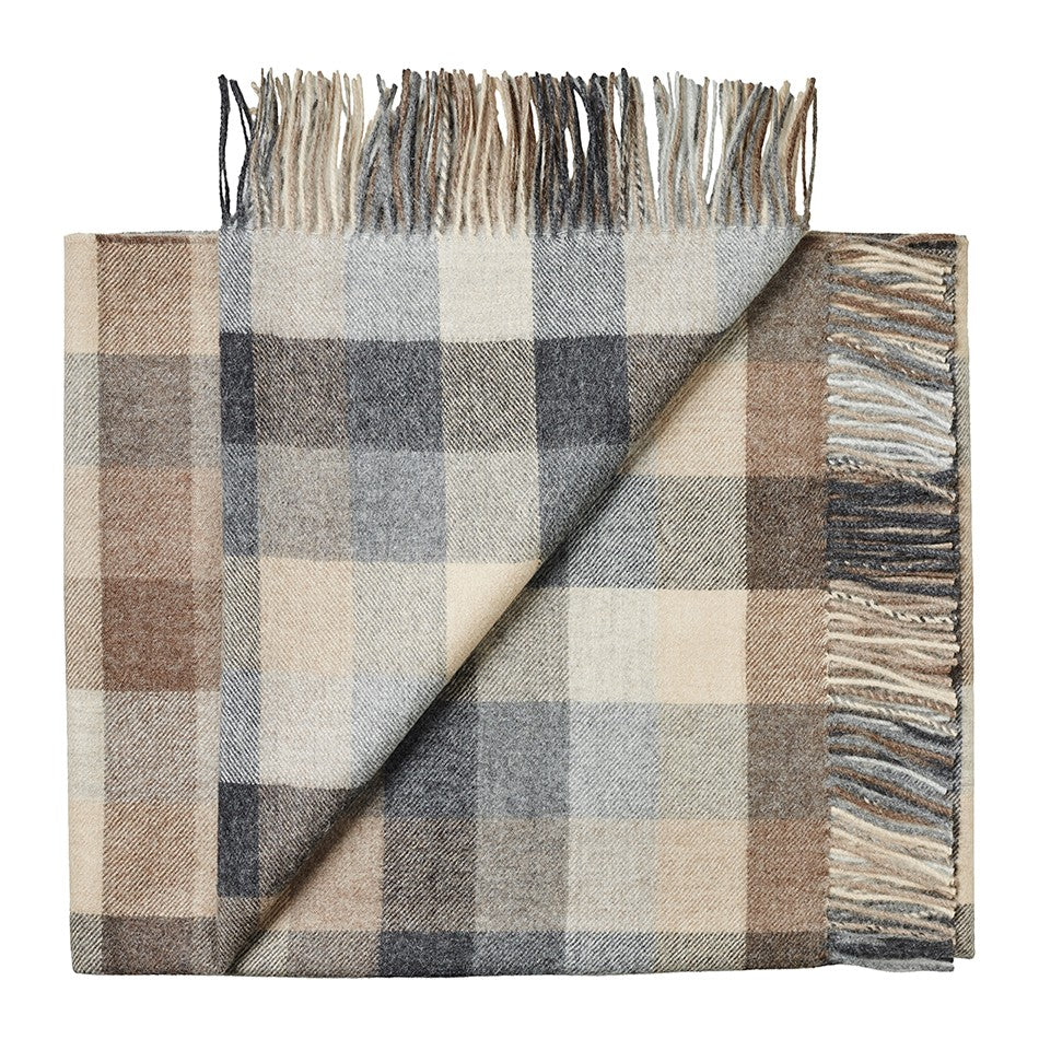 checked natural colour Folded Classic alpaca throw rug made from 100% baby alpaca