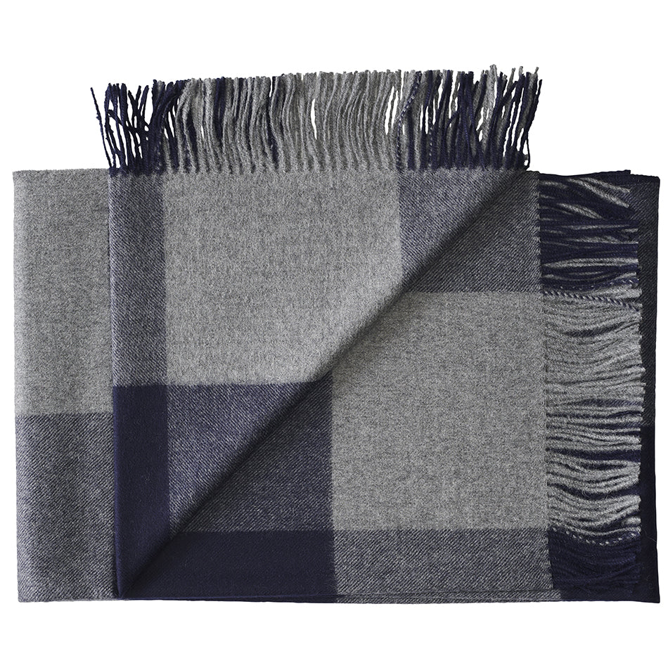 Gray and black checkered blanket from soft 100% baby alpaca throw rug folded for home styling