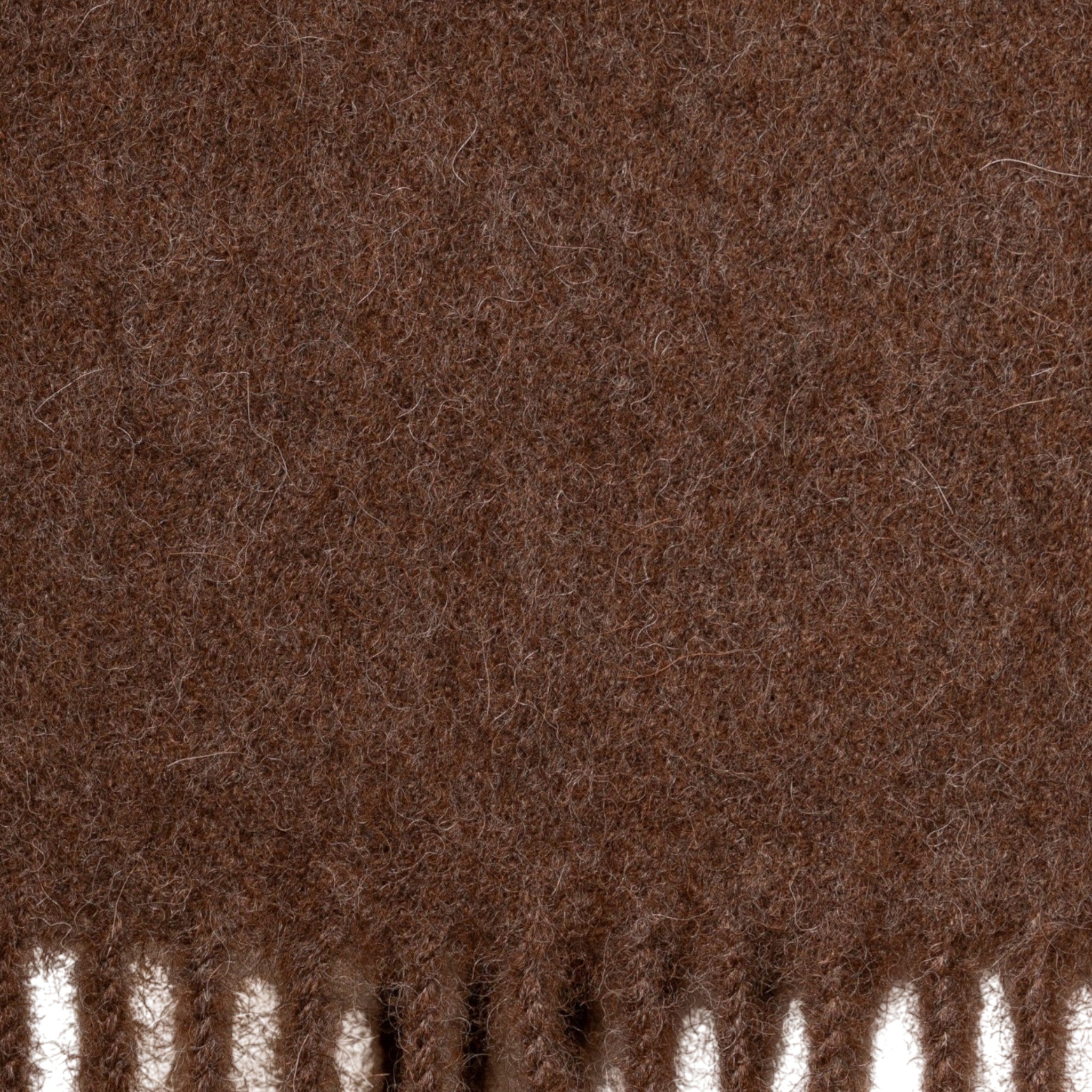 Close up Natural brown 100% Baby Alpaca Eco scarf with warm, earthy tones and classic finish
