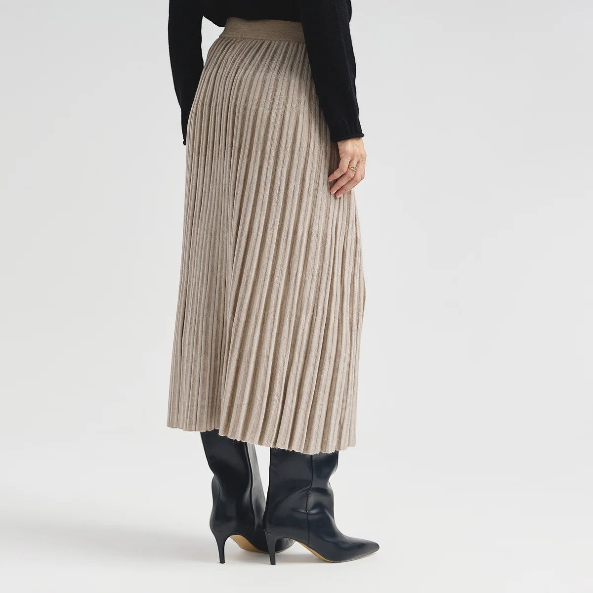 Vitae high-waisted alpaca blend midi skirt with fluid drape