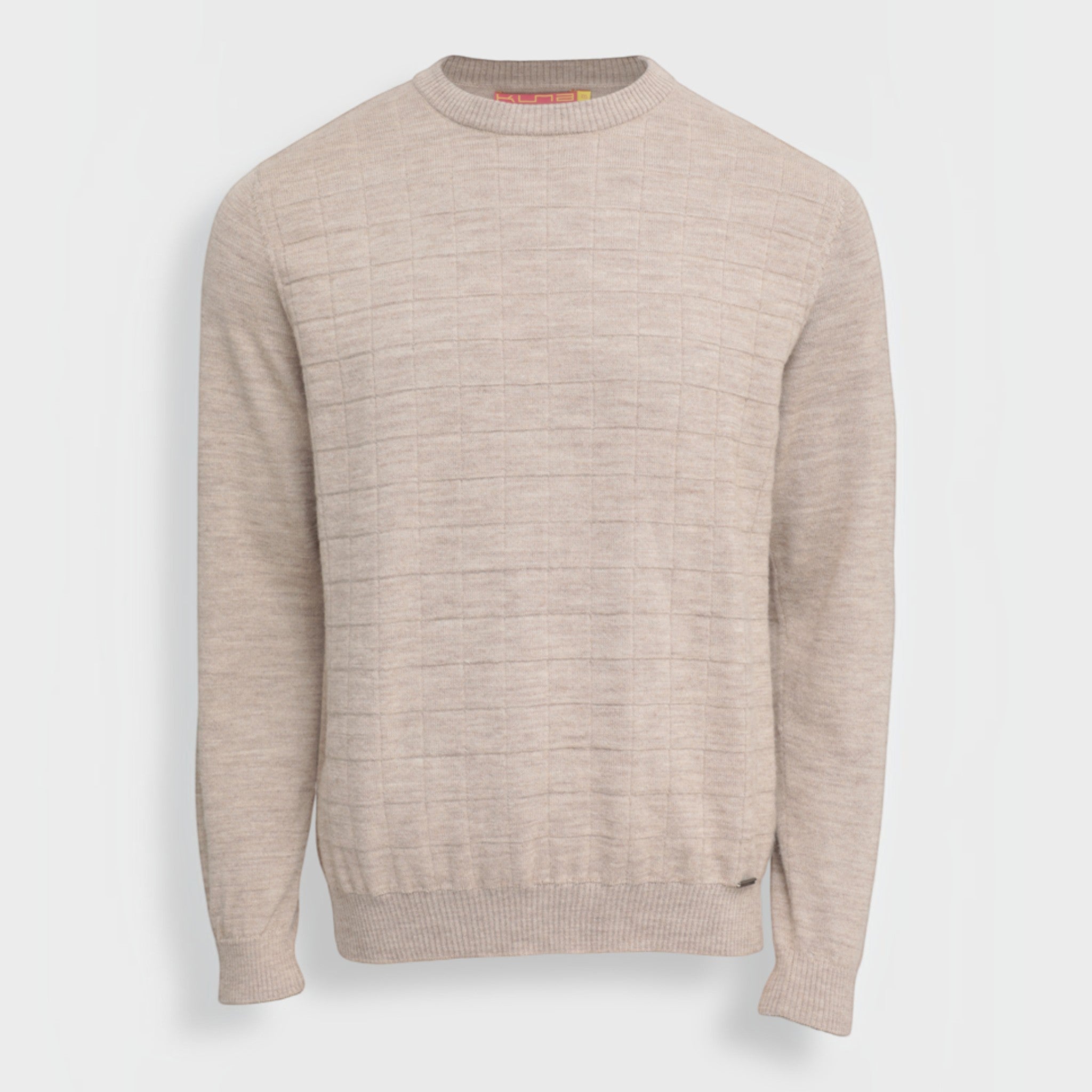 Yale men’s alpaca sweater in soft neutral Pelicano with ribbed trims