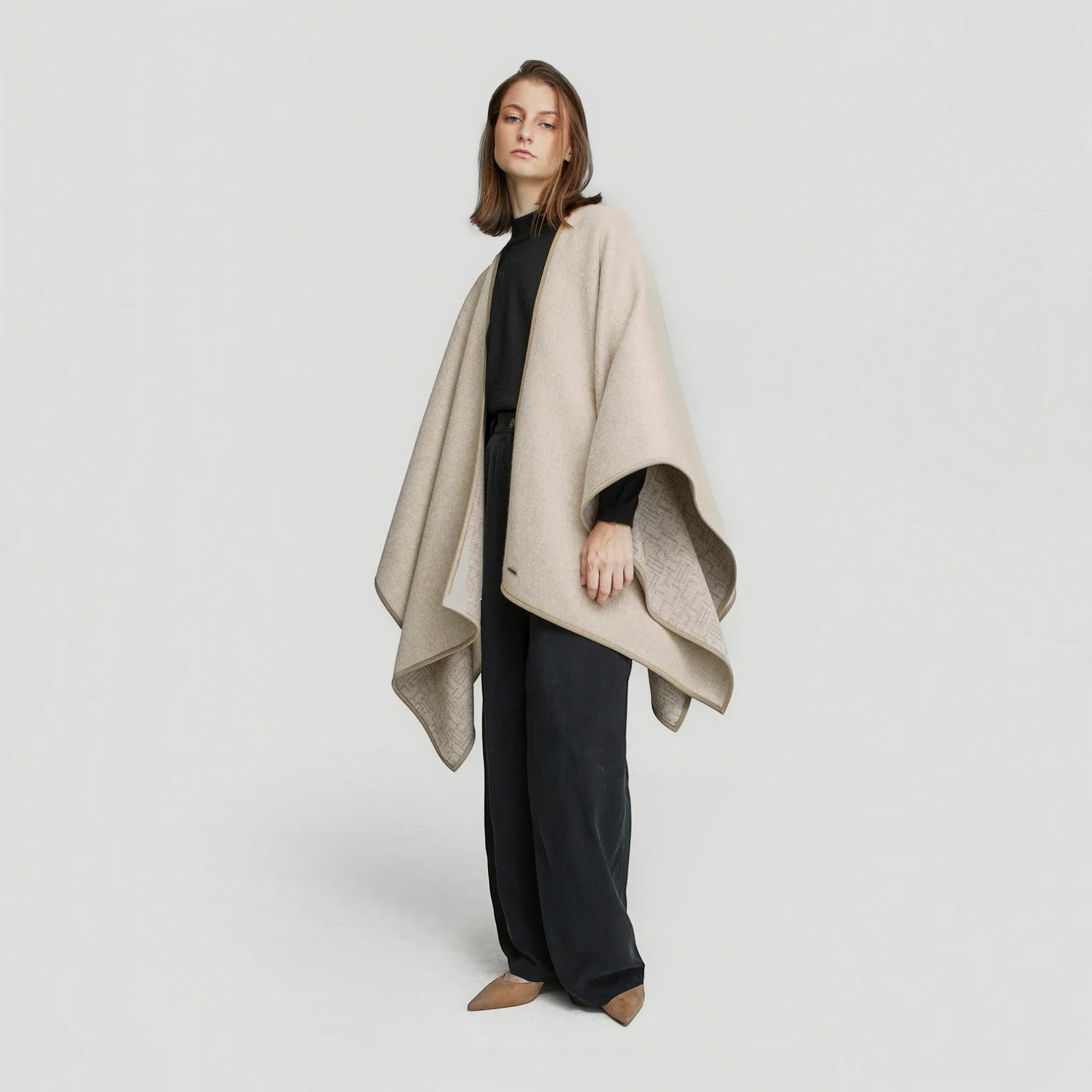 Yper Reversible Baby Alpaca and Wool Cape in neutral tones