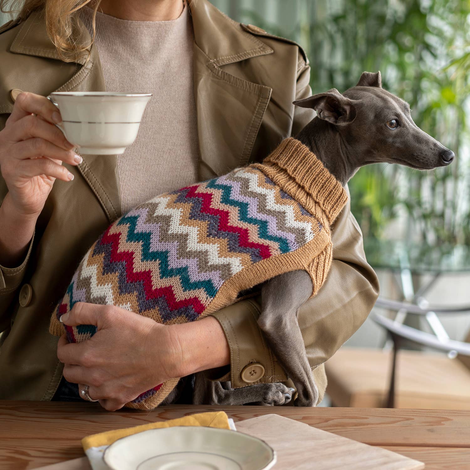 #Color_Camel Chevron Knit