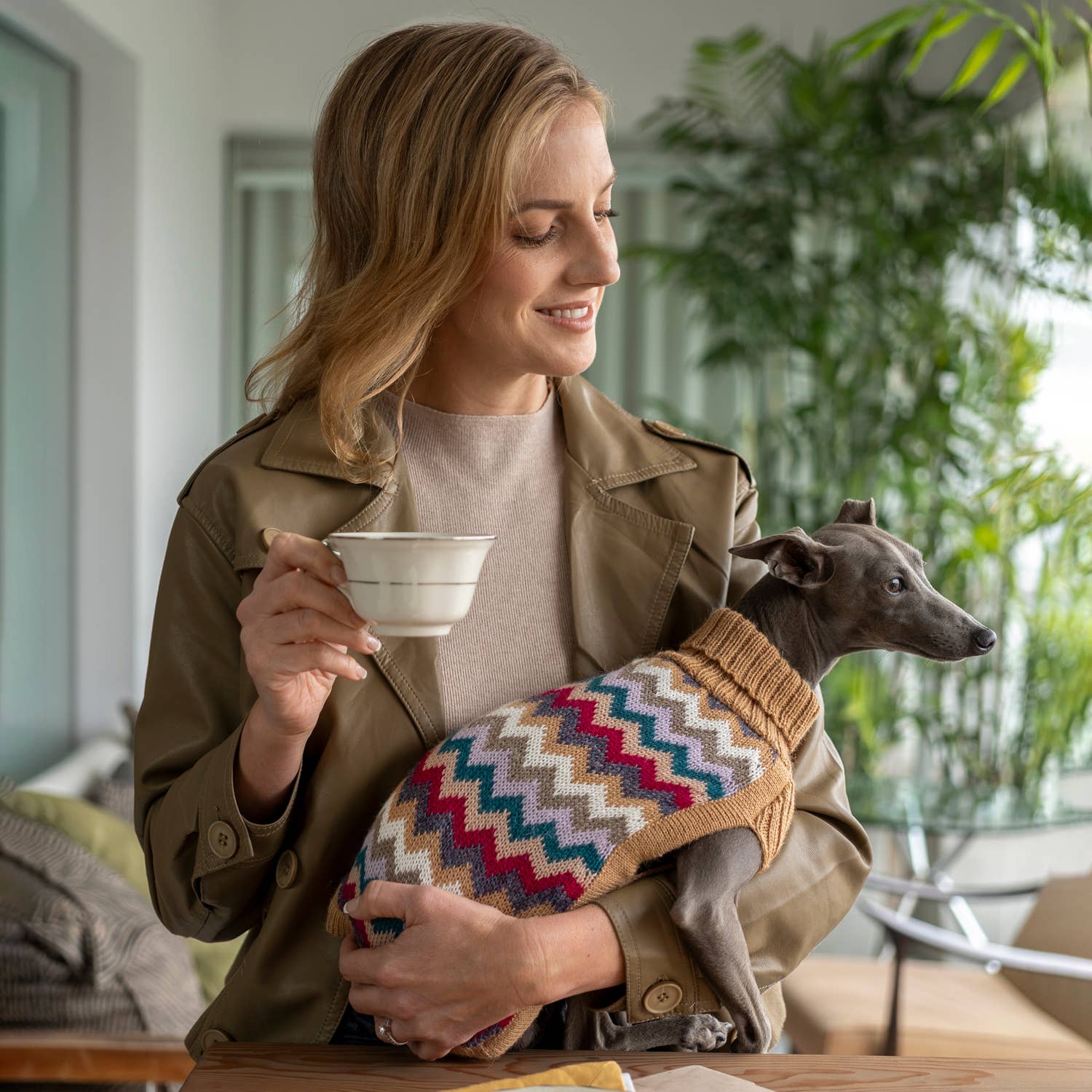 #Color_Camel Chevron Knit