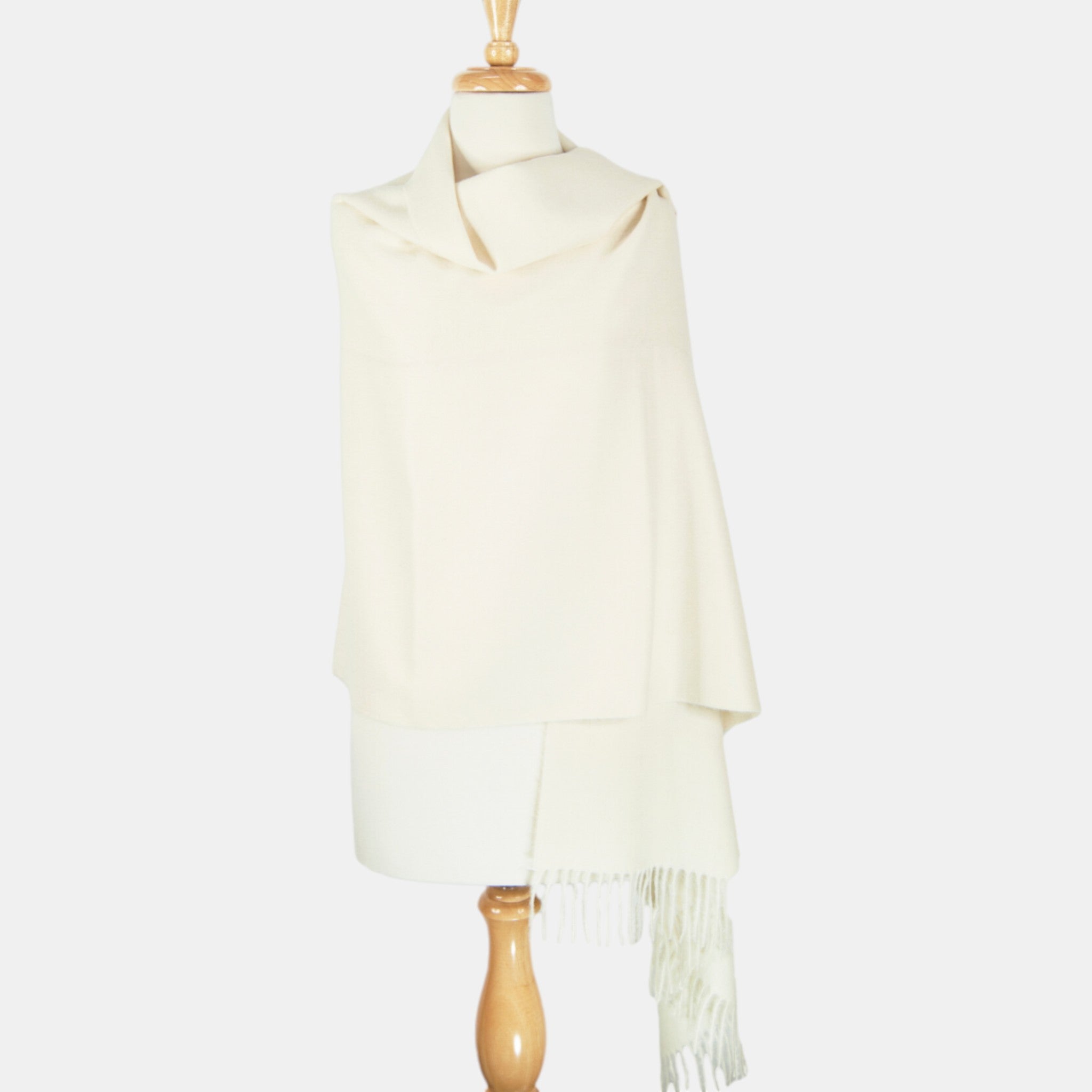 Soft brushed Suri alpaca shawl in elegant white, perfect for weddings.